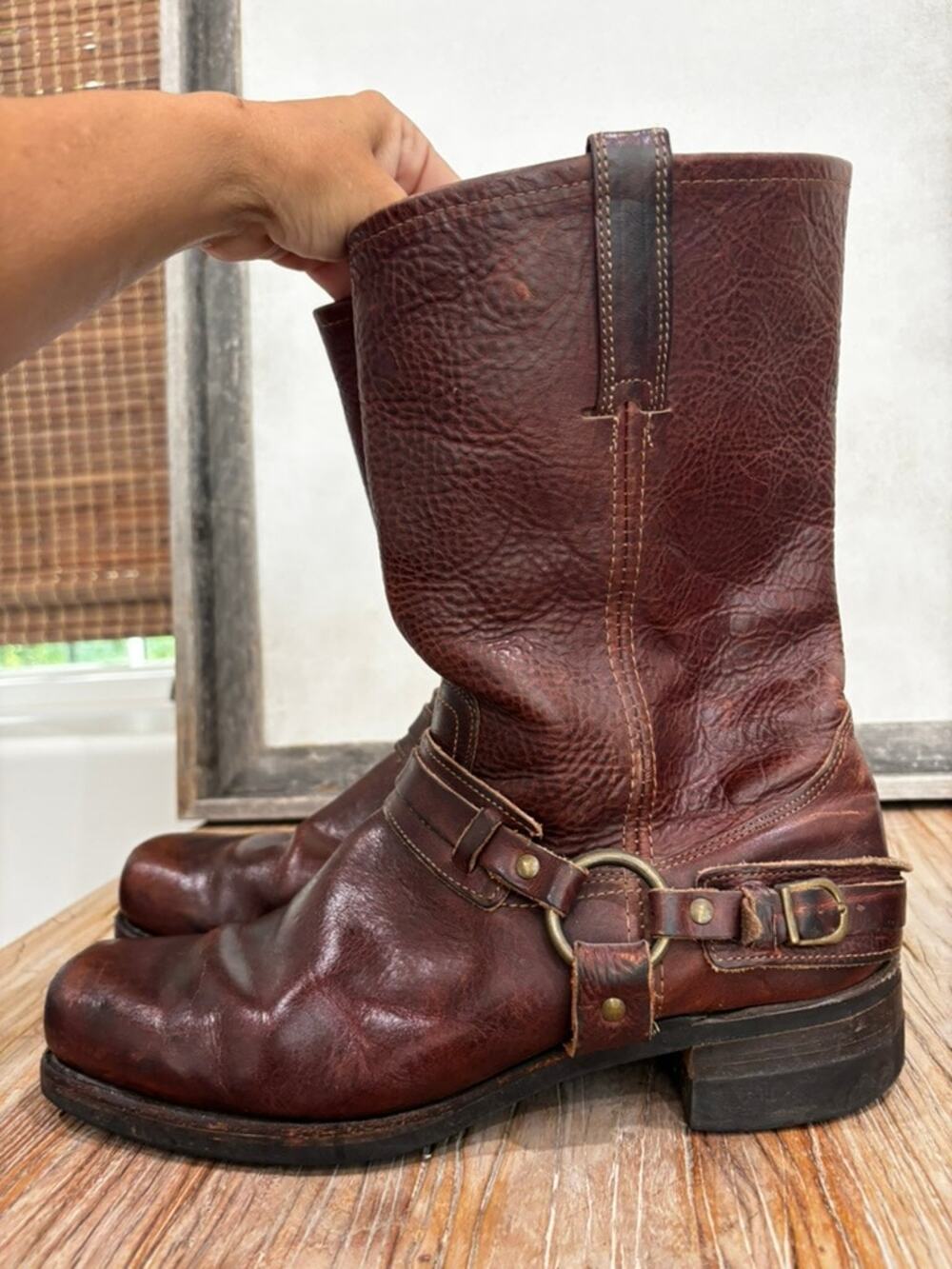 Frye Men’s Harness Motorcycle Boots Size 13 M Brown Leather Side Zip Engineer
